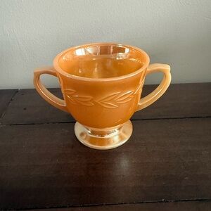Vintage Fire-King Peach Luster Laurel Footed Sugar Bowl – Excellent Condition